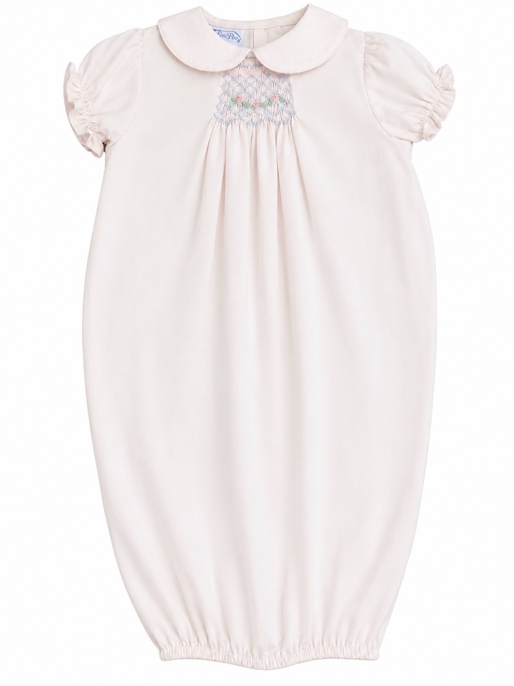 Bow Peep Smocked Baby Christening Day Gown White 0M Peter Pan Collar NWOT